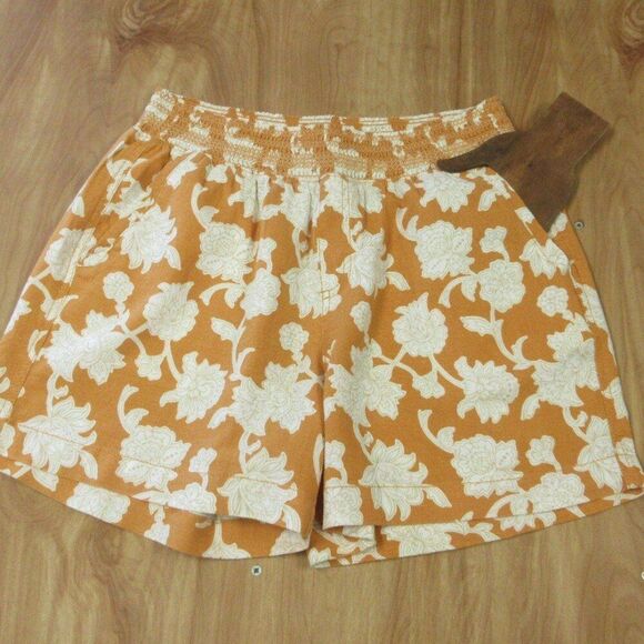BRIGGS Ladies Linen Blend Shorts Womens Size L Orange Cream Floral Flowers NWT - Picture 4 of 12
